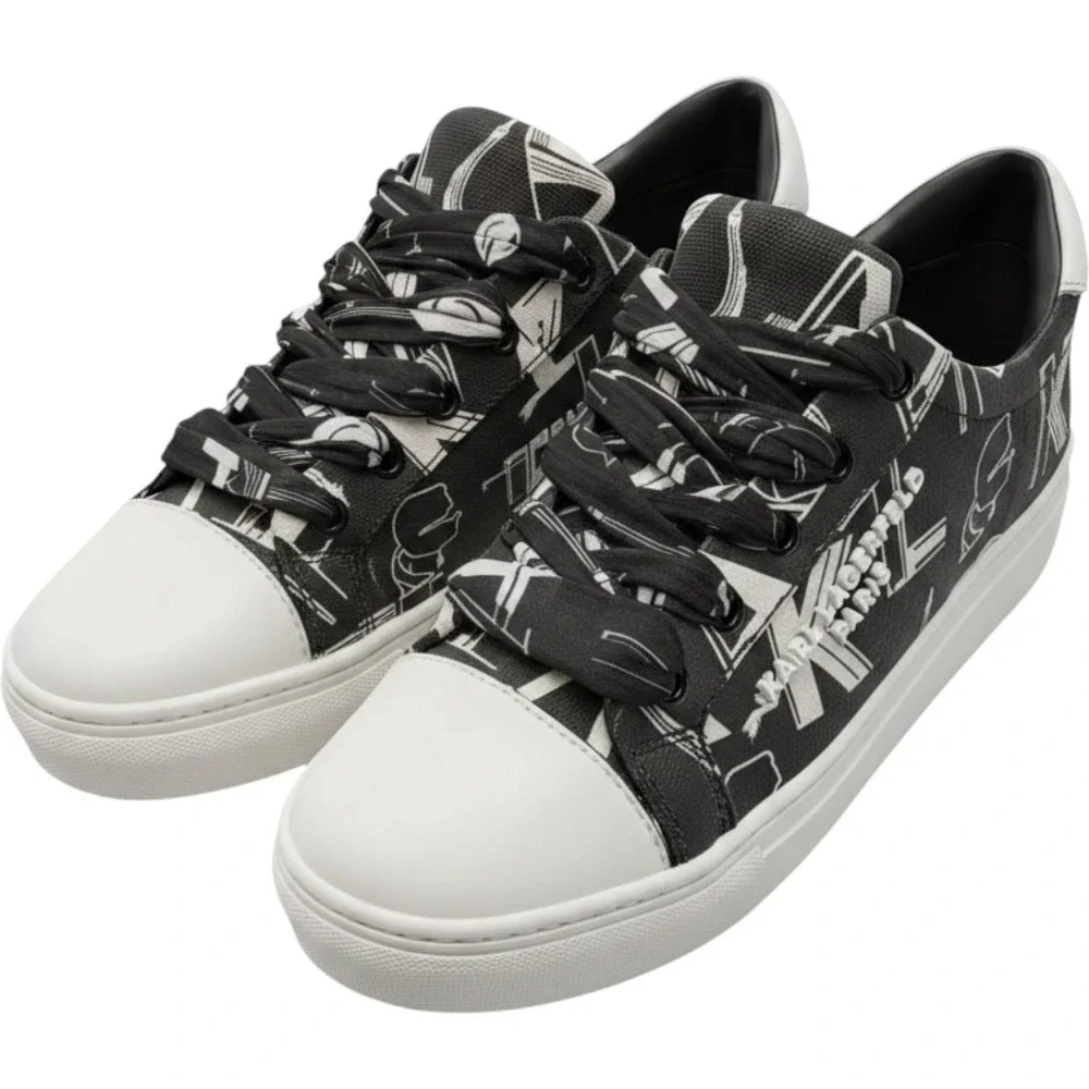 Karl Lagerfeld Paris Cate Womens 7M Black Graphic Logo Low Top Sneakers Shoes